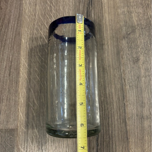 Handblown Mexican Bubble Glass With Cobalt Blue Rim 6.5" 24oz. Includes 1 Glass - Picture 4 of 6